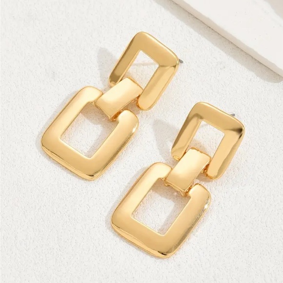ANTHROPOLOGIE | GOLD PLATED 90s GEOMETRIC DROP DANGLE EARRINGS - Picture 2 of 4